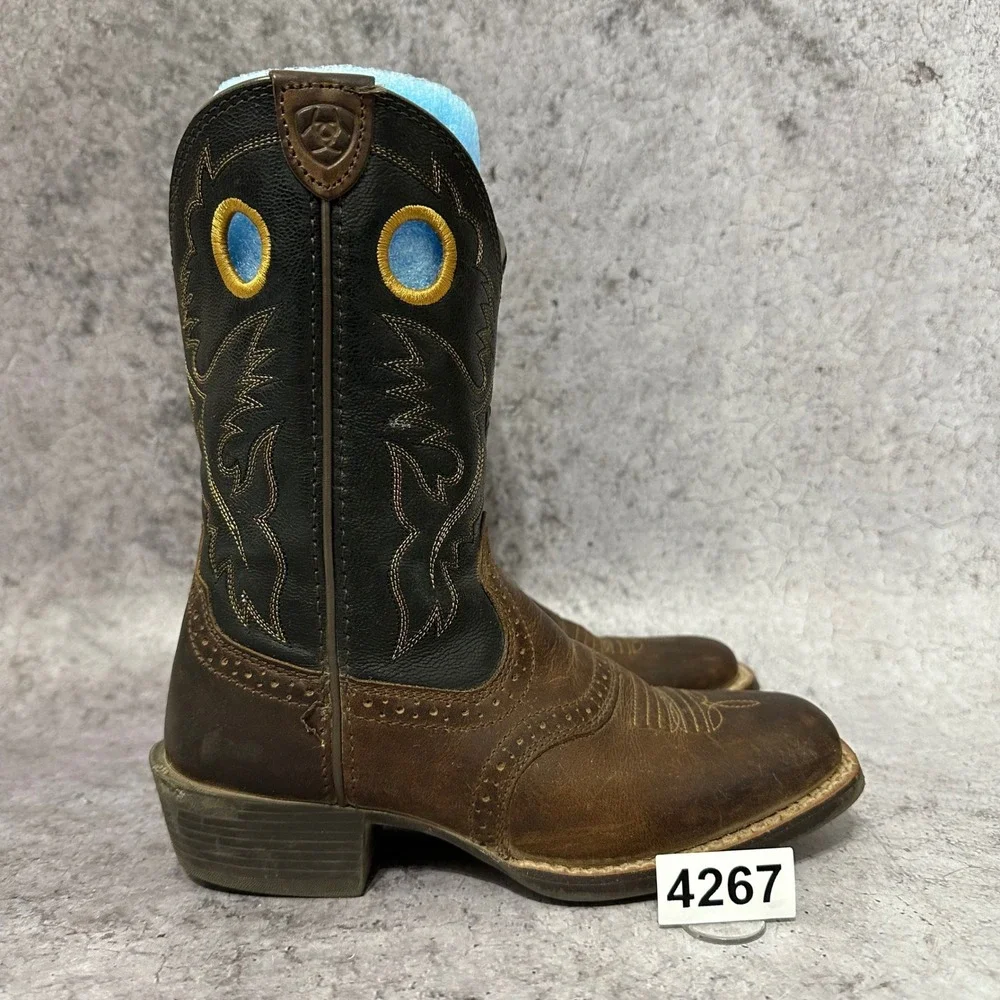 Ariat Heritage Roughstock Western Boot Kids 2 Brown Leather 10016239 Square Toe